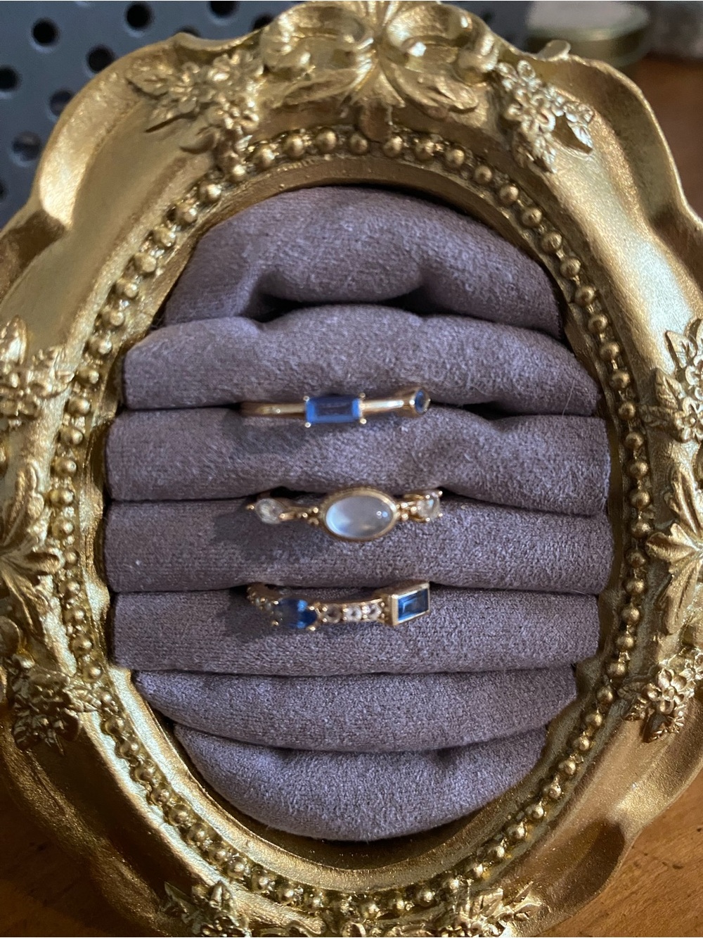 AWE Inspired Oracle Stacking Ring Set - Gold with Blue and Pearl Stones